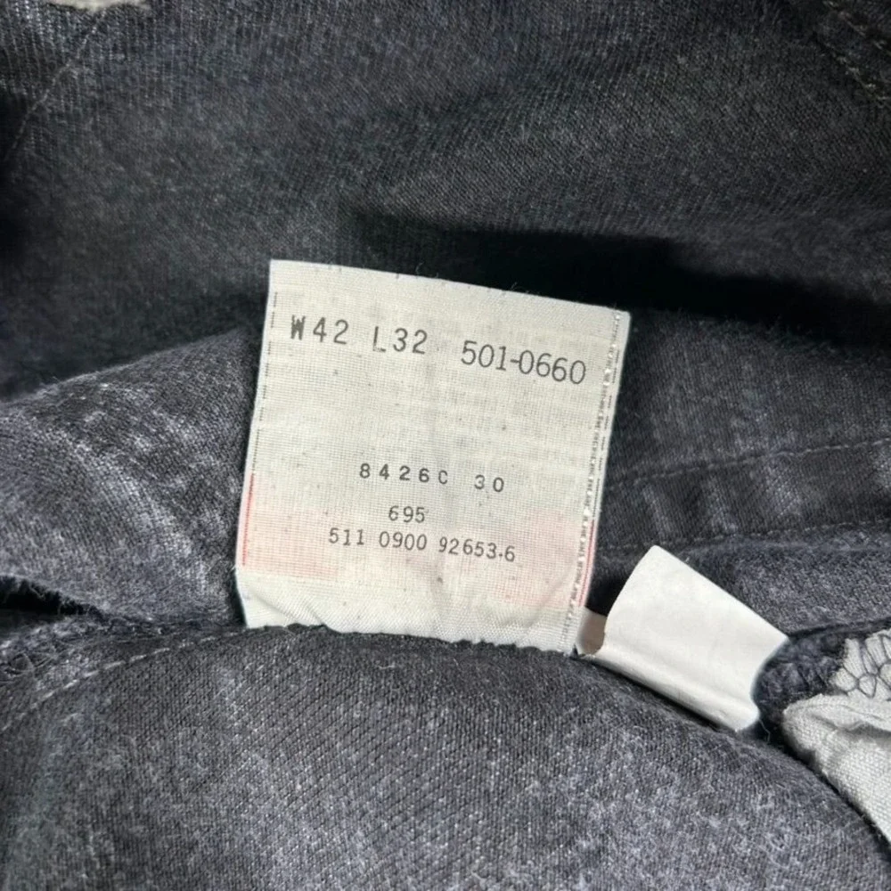 Vintage Levis 501XX Button Fly Black Denim Jeans Men 42x32 Straight Leg USA Made